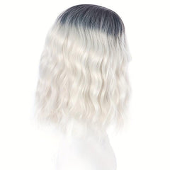 Silver Gray Wavy Bob Wig Shoulder Length Curly Hair