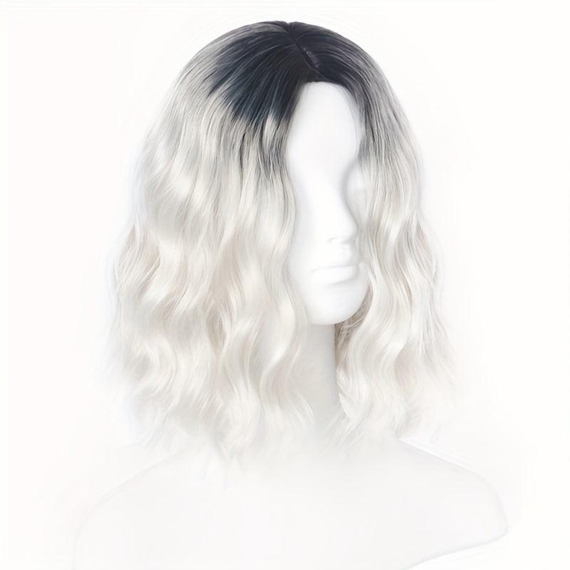 Silver Gray Wavy Bob Wig Shoulder Length Curly Hair