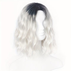 Silver Gray Wavy Bob Wig Shoulder Length Curly Hair