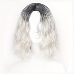 Silver Gray Wavy Bob Wig Shoulder Length Curly Hair