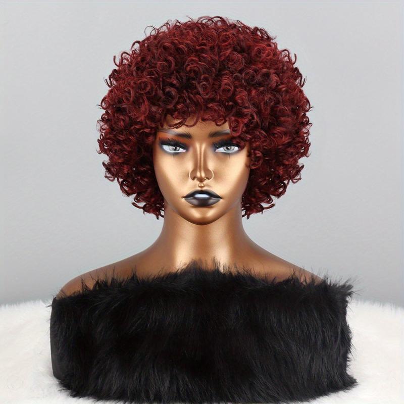 4 Cm Short Afro Curly Hair Wigs Women Daily Party Synthetic Fiber Hair Wigs