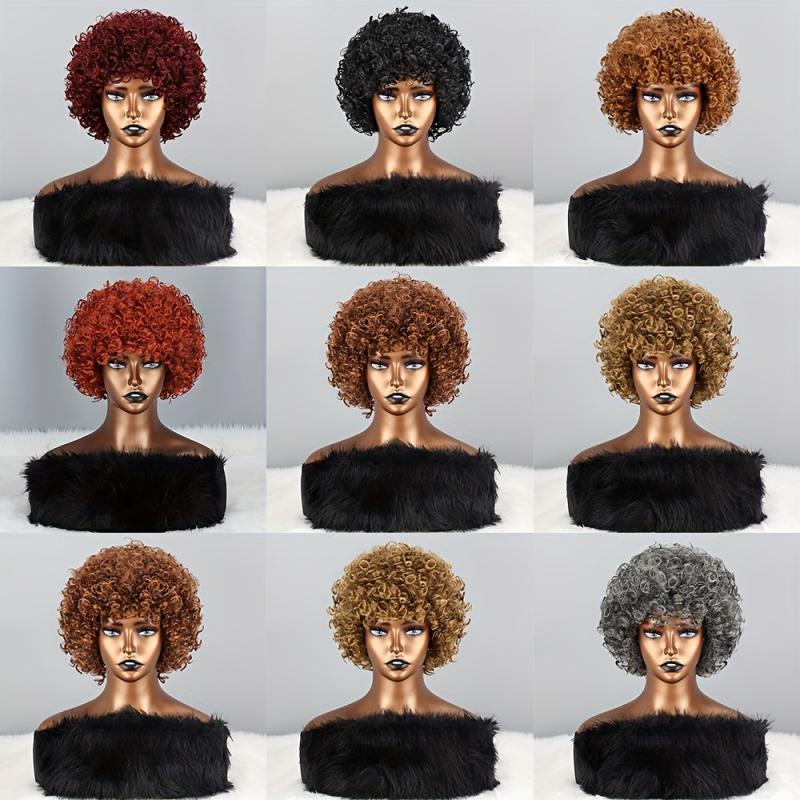 4 Cm Short Afro Curly Hair Wigs Women Daily Party Synthetic Fiber Hair Wigs
