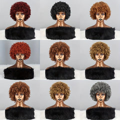 4 Cm Short Afro Curly Hair Wigs Women Daily Party Synthetic Fiber Hair Wigs