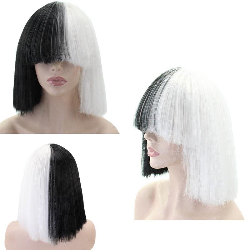 Two Tone Straight Bob Wigs With Bangs Synthetic Hair For Cosplay Halloween