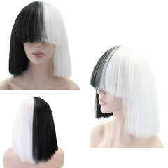 Two Tone Straight Bob Wigs With Bangs Synthetic Hair For Cosplay Halloween