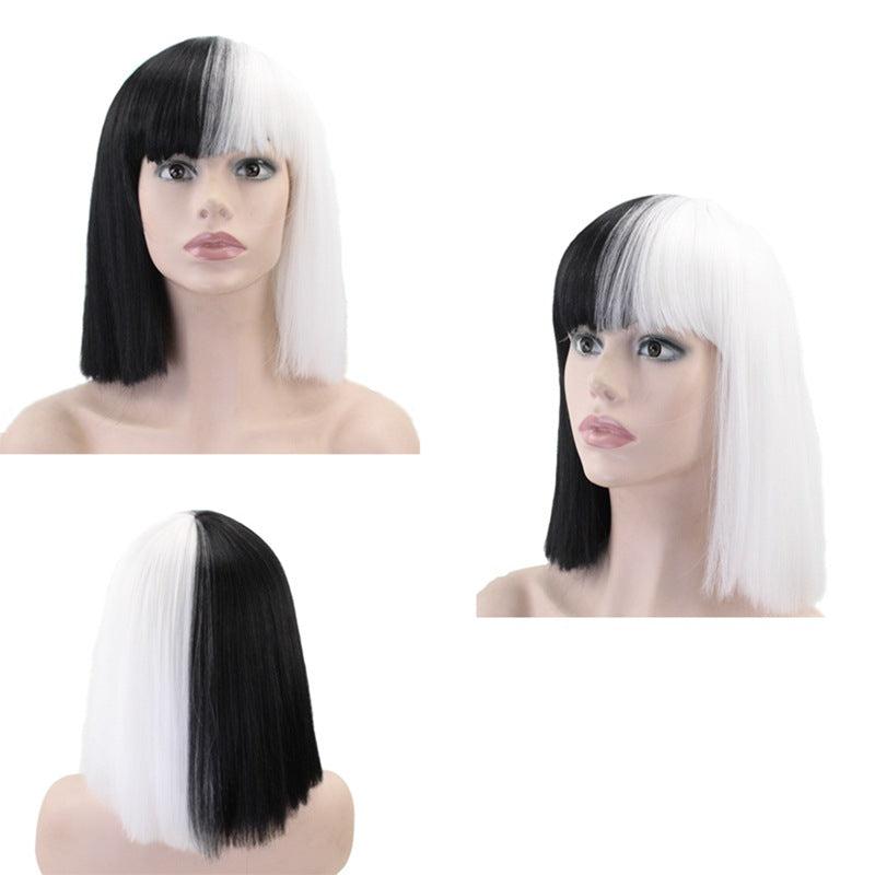 Two Tone Straight Bob Wigs With Bangs Synthetic Hair For Cosplay Halloween