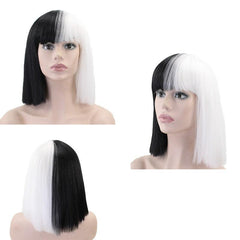 Two Tone Straight Bob Wigs With Bangs Synthetic Hair For Cosplay Halloween