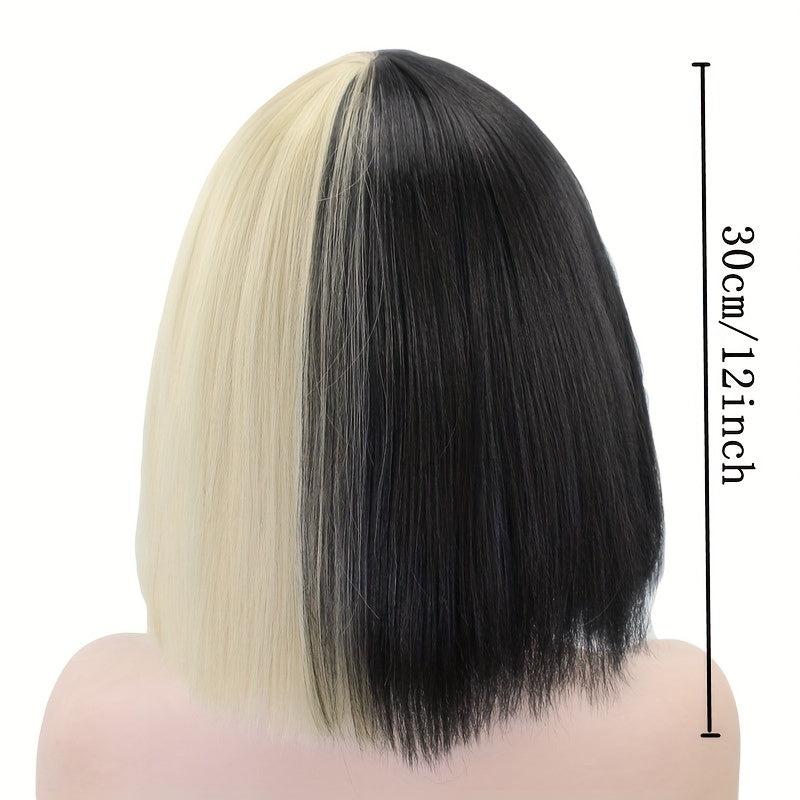 Two Tone Straight Bob Wigs With Bangs Synthetic Hair For Cosplay Halloween