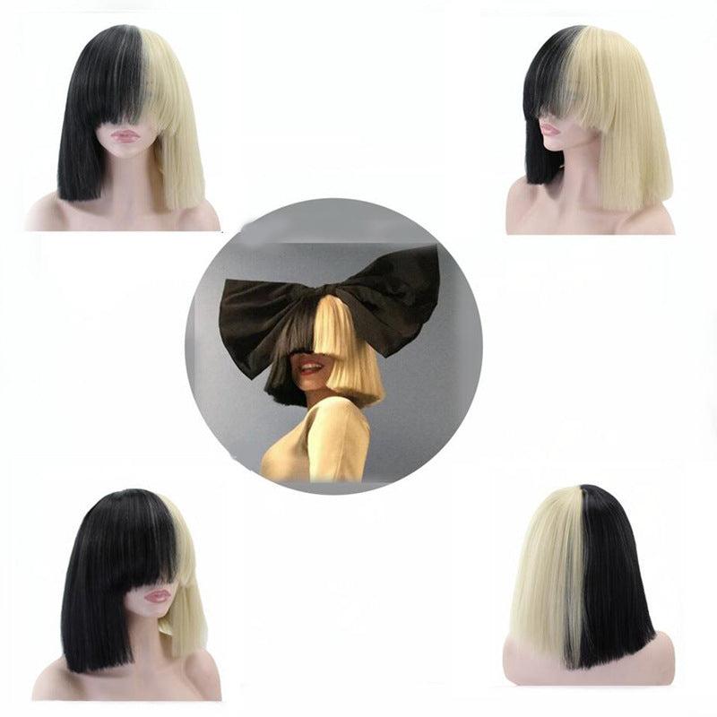 Two Tone Straight Bob Wigs With Bangs Synthetic Hair For Cosplay Halloween