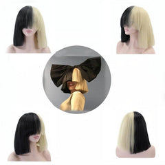 Two Tone Straight Bob Wigs With Bangs Synthetic Hair For Cosplay Halloween