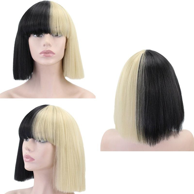 Two Tone Straight Bob Wigs With Bangs Synthetic Hair For Cosplay Halloween
