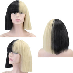 Two Tone Straight Bob Wigs With Bangs Synthetic Hair For Cosplay Halloween
