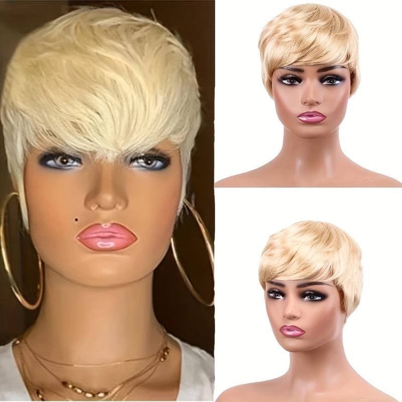613 Blonde Short Pixie Cut Wigs 15 24 Cm No Lace Synthetic Hair Straight Wigs