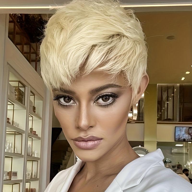 613 Blonde Short Pixie Cut Wigs 15 24 Cm No Lace Synthetic Hair Straight Wigs