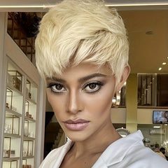613 Blonde Short Pixie Cut Wigs 15 24 Cm No Lace Synthetic Hair Straight Wigs
