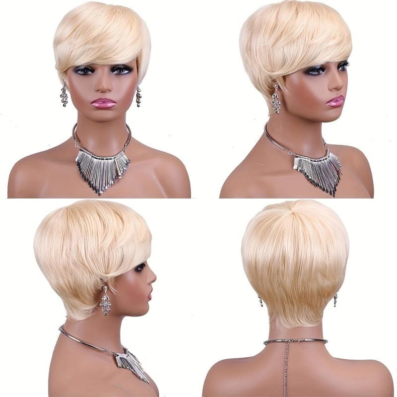 613 Blonde Short Pixie Cut Wigs 15 24 Cm No Lace Synthetic Hair Straight Wigs
