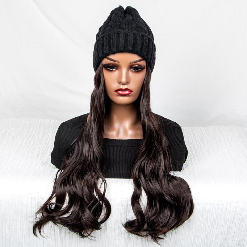 Wavy Curly Hair Extensions Beanie Hat Wig for Women