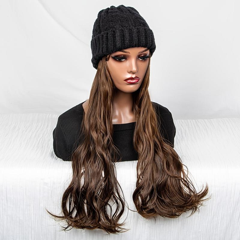 Wavy Curly Hair Extensions Beanie Hat Wig for Women