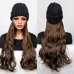 Wavy Curly Hair Extensions Beanie Hat Wig for Women