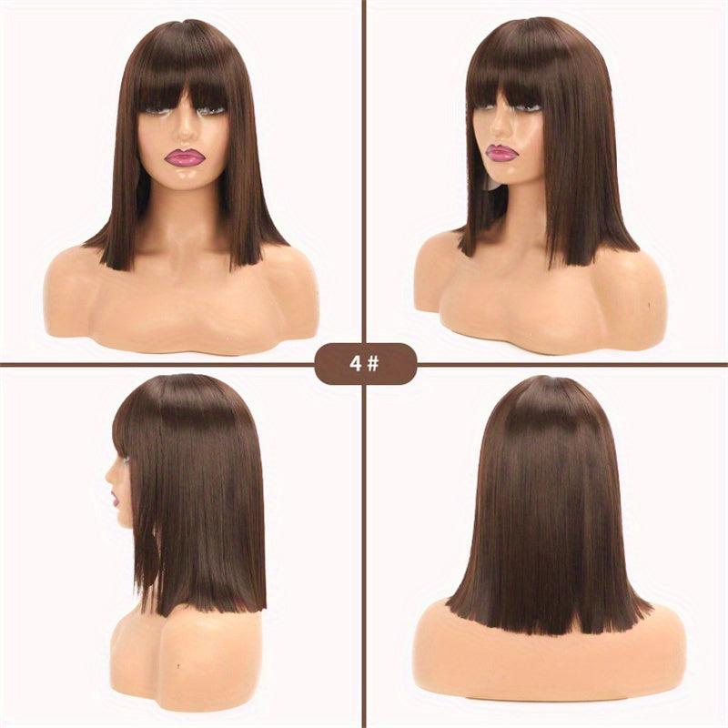 Colorful Short Straight Hair Wigs With Bangs Bob Shoulder Length Synthetic Hair