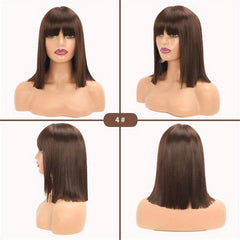 Colorful Short Straight Hair Wigs With Bangs Bob Shoulder Length Synthetic Hair