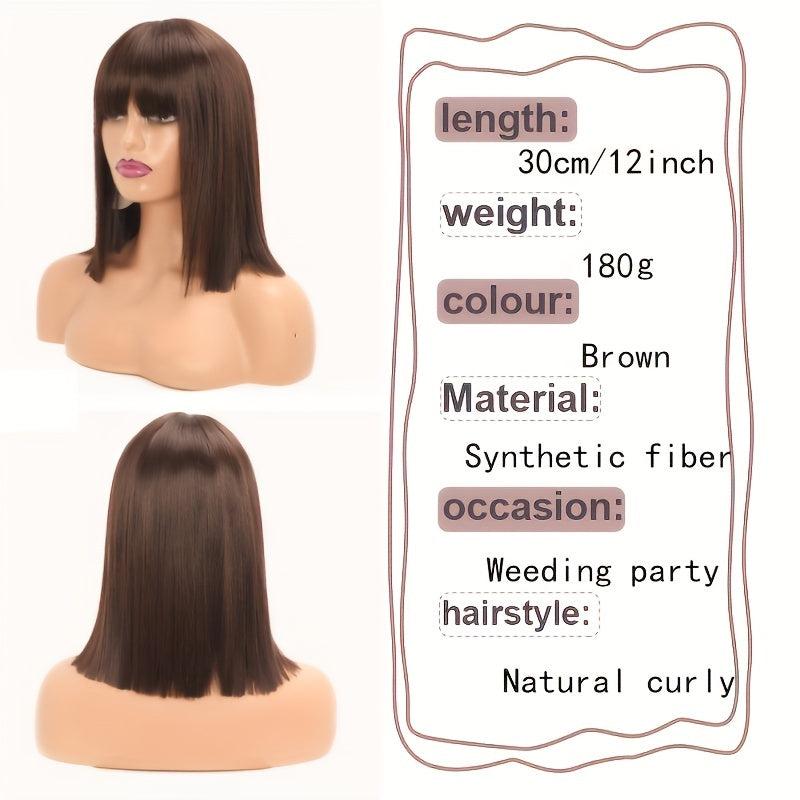 Colorful Short Straight Hair Wigs With Bangs Bob Shoulder Length Synthetic Hair