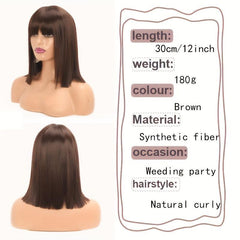 Colorful Short Straight Hair Wigs With Bangs Bob Shoulder Length Synthetic Hair