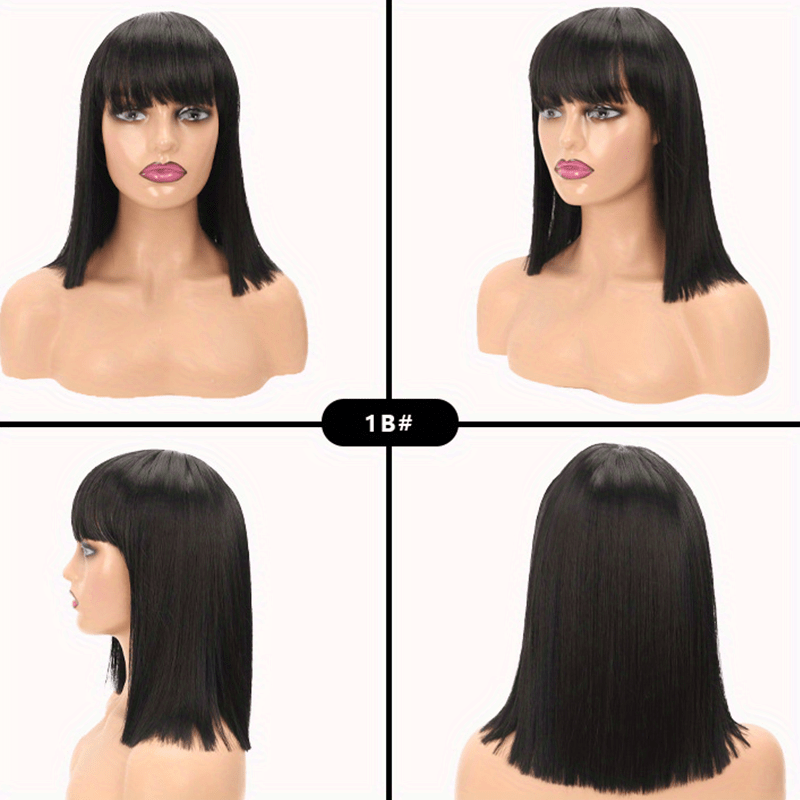 Colorful Short Straight Hair Wigs With Bangs Bob Shoulder Length Synthetic Hair