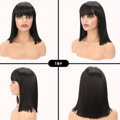 Colorful Short Straight Hair Wigs With Bangs Bob Shoulder Length Synthetic Hair