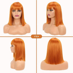 Colorful Short Straight Hair Wigs With Bangs Bob Shoulder Length Synthetic Hair