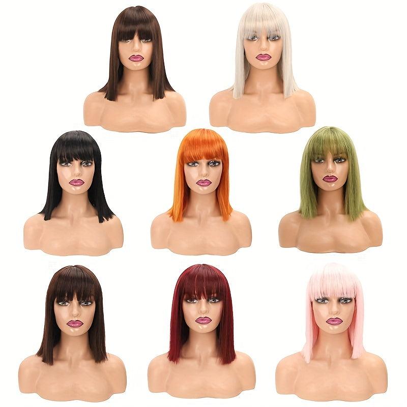 Colorful Short Straight Hair Wigs With Bangs Bob Shoulder Length Synthetic Hair