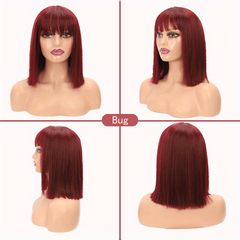 Colorful Short Straight Hair Wigs With Bangs Bob Shoulder Length Synthetic Hair
