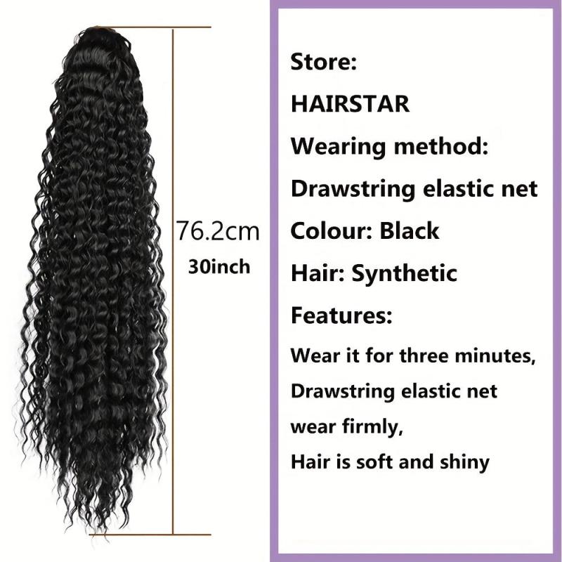 Long Curly Ponytail Extensions Drawstring Clip In Synthetic Hair Extensions