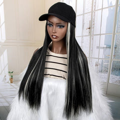 Synthetic Long Straight Baseball Cap with Highlight Hair Extensions