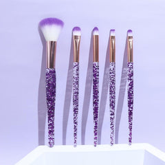 5pcs Purple Glitter Makeup Brushes Eyeshadow Face Powder Foundation Brush Set