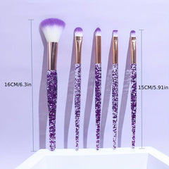 5pcs Purple Glitter Makeup Brushes Eyeshadow Face Powder Foundation Brush Set