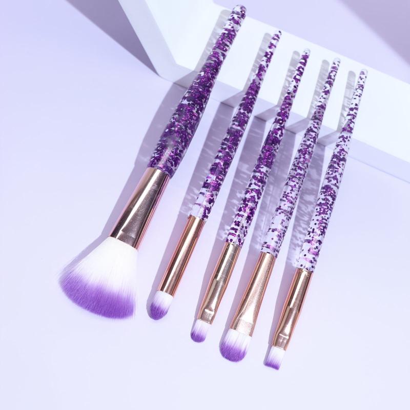 5pcs Purple Glitter Makeup Brushes Eyeshadow Face Powder Foundation Brush Set