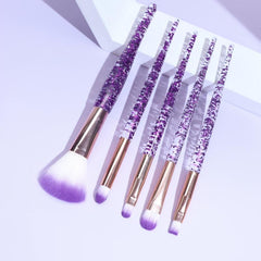 5pcs Purple Glitter Makeup Brushes Eyeshadow Face Powder Foundation Brush Set