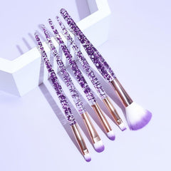 5pcs Purple Glitter Makeup Brushes Eyeshadow Face Powder Foundation Brush Set
