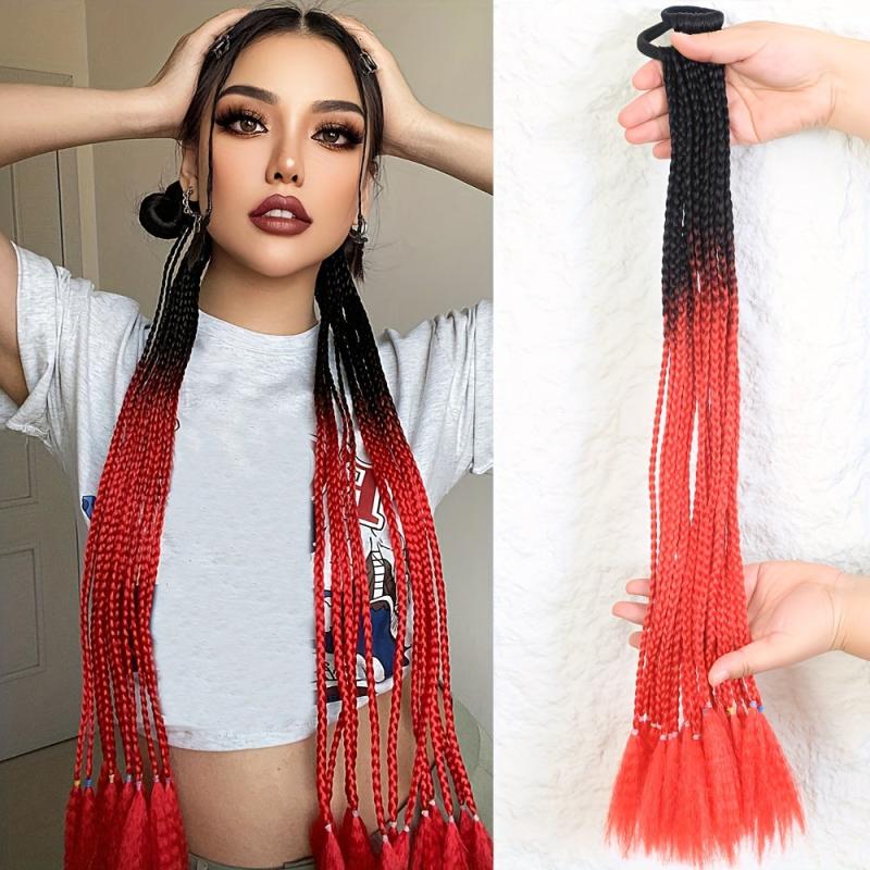 Rainbow Braid Hair Extensions Colorful Synthetic Ponytail Extension