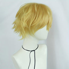 Yellow Short Straight Hair Wigs for Anime Cosplay Halloween Party