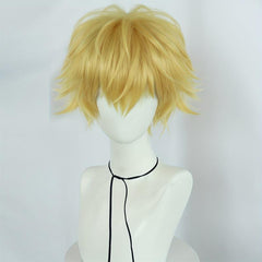 Yellow Short Straight Hair Wigs for Anime Cosplay Halloween Party