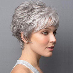Gray Curly Pixie Cut Wig Natural Looking Short Silver Wigs for Women