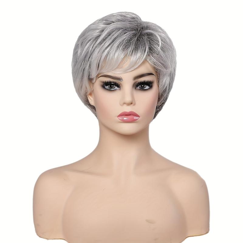 Gray Curly Pixie Cut Wig Natural Looking Short Silver Wigs for Women