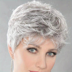 Gray Curly Pixie Cut Wig Natural Looking Short Silver Wigs for Women