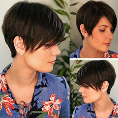 Short Brown Pixie Cut Wig With Bangs Straight Heat Resistant Synthetic Hair