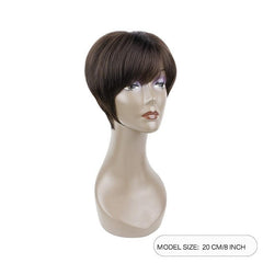 Short Brown Pixie Cut Wig With Bangs Straight Heat Resistant Synthetic Hair