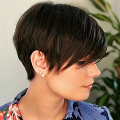 Short Brown Pixie Cut Wig With Bangs Straight Heat Resistant Synthetic Hair