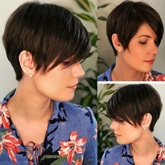 Short Brown Pixie Cut Wig With Bangs Straight Heat Resistant Synthetic Hair