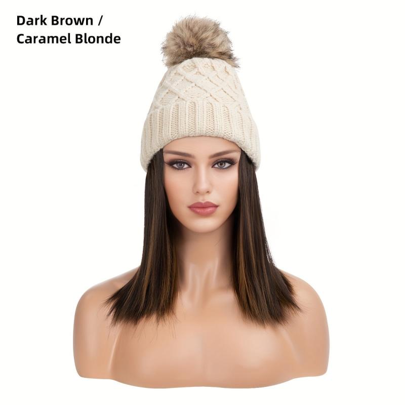 Women's Beanie Hat with Short Straight Hair Extensions Wig